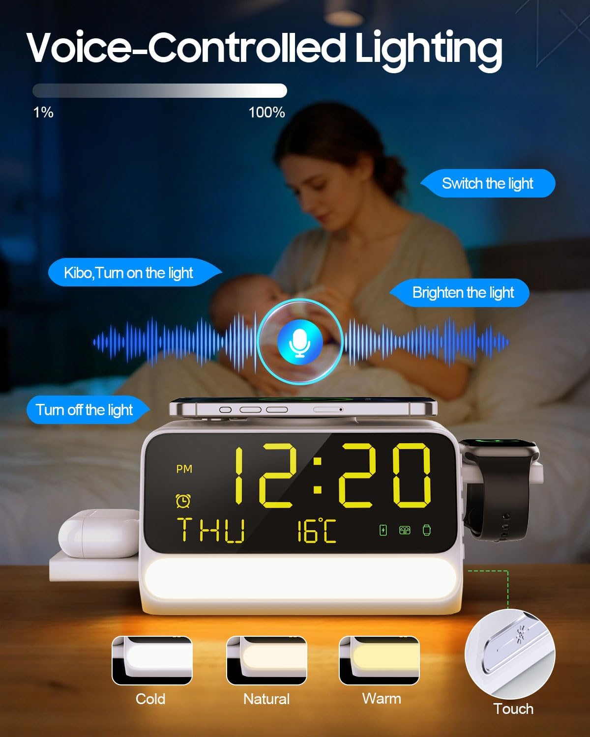 soyes 7-in-1 Induction Chargers Wireless Charging Station with Alarm Clock DEMO