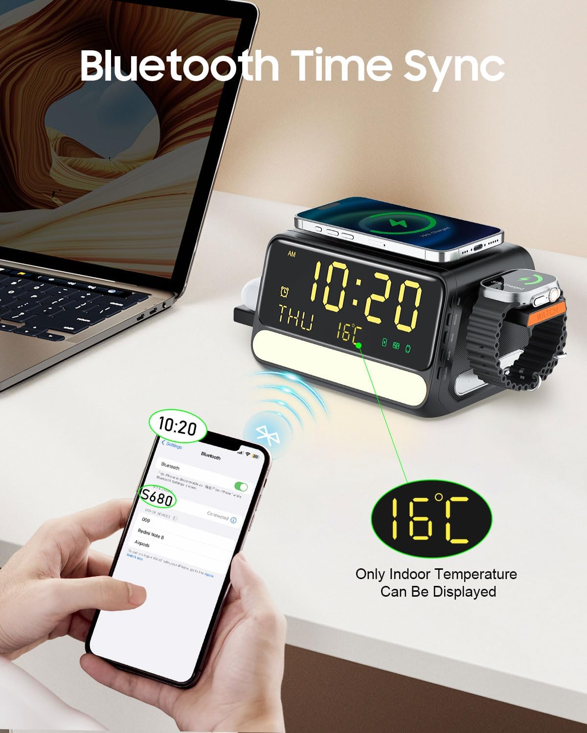 soyes 7-in-1 Induction Chargers Wireless Charging Station with Alarm Clock DEMO