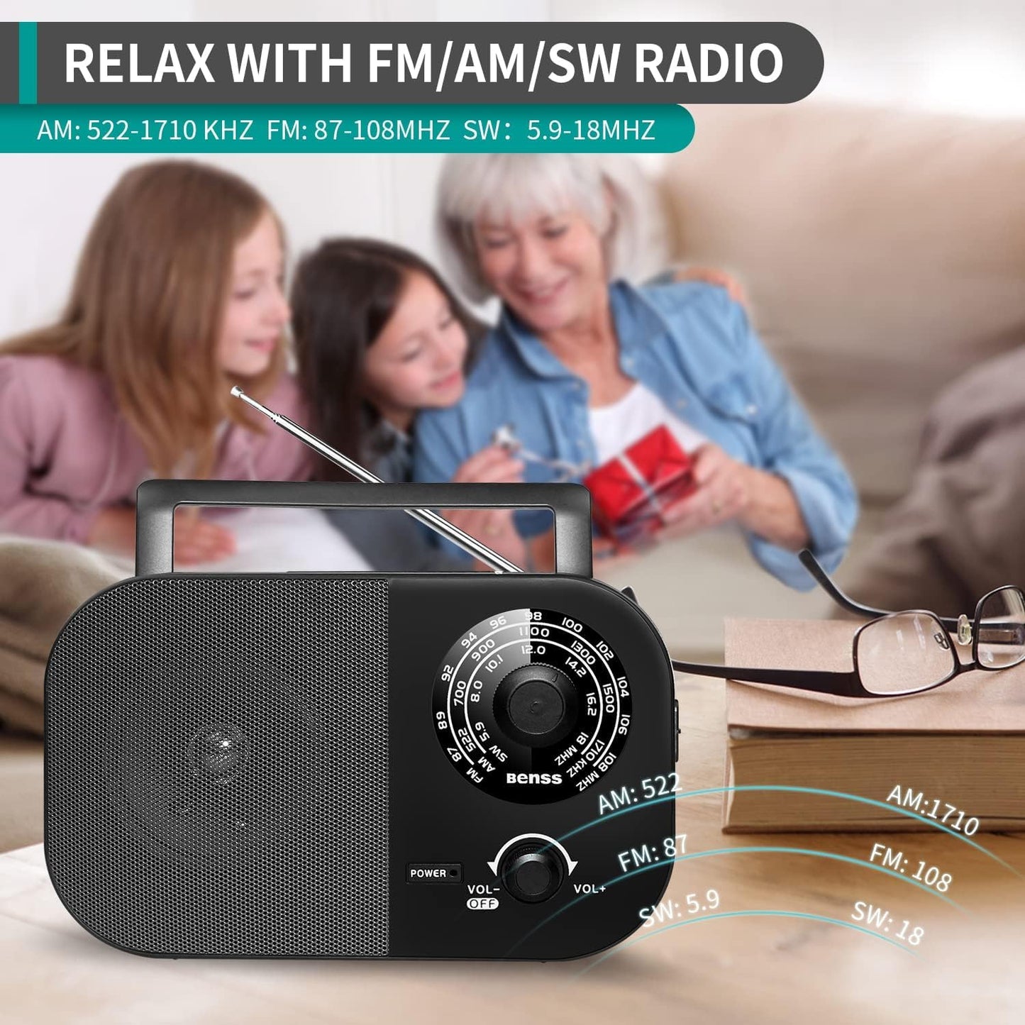 Portable AM/FM Radio with Best Reception Transistor Battery Operated Black DEMO