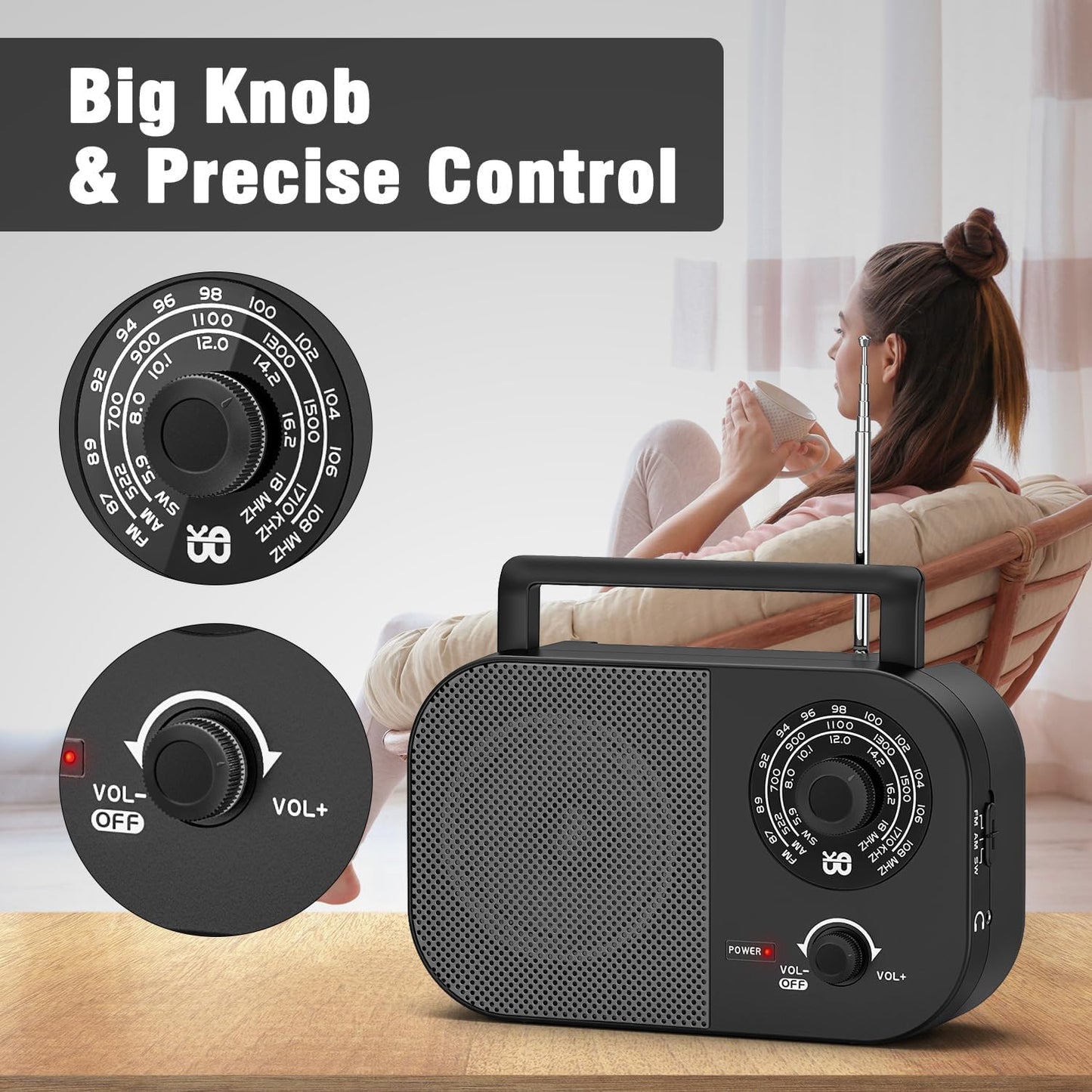 Portable AM/FM Radio with Best Reception Transistor Battery Operated Black DEMO