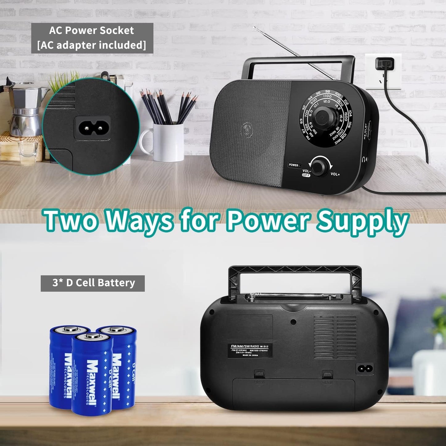 Portable AM/FM Radio with Best Reception Transistor Battery Operated Black DEMO