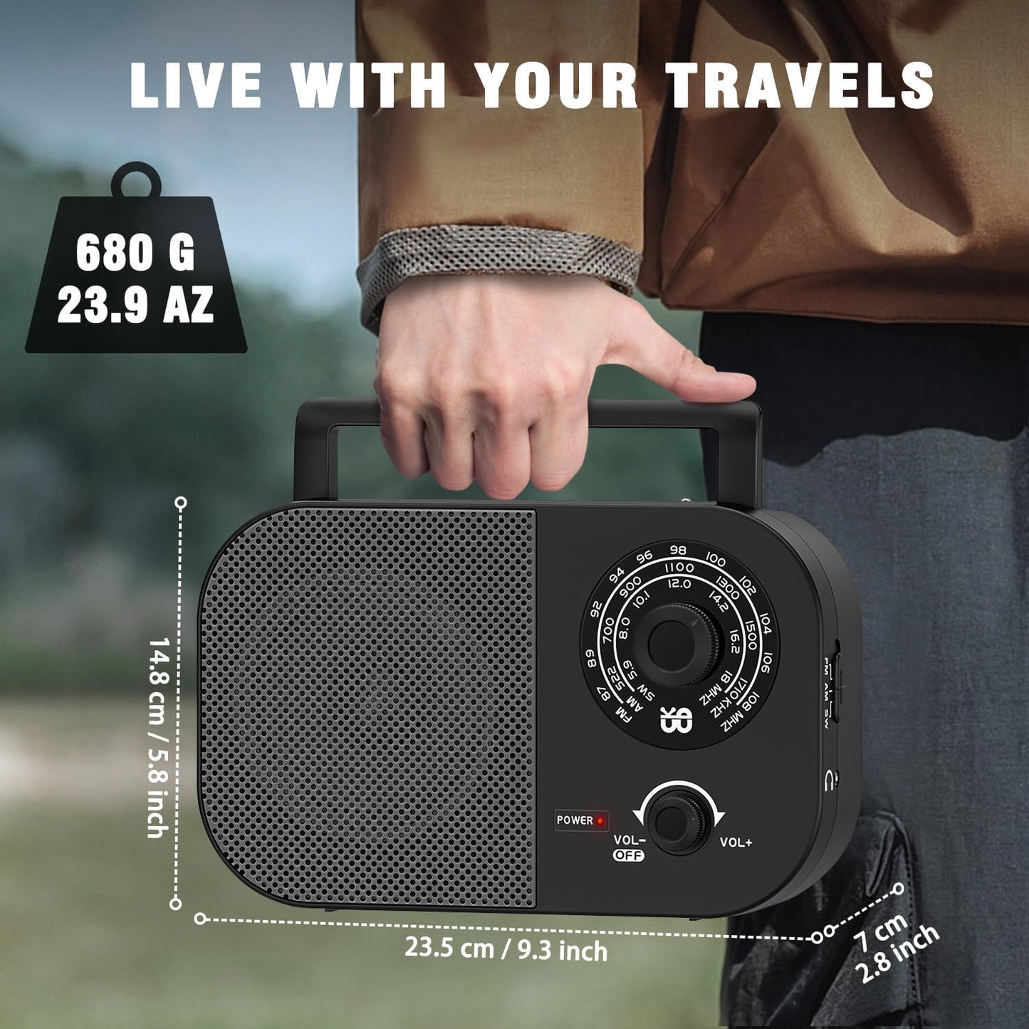 Portable AM/FM Radio with Best Reception Transistor Battery Operated Black DEMO