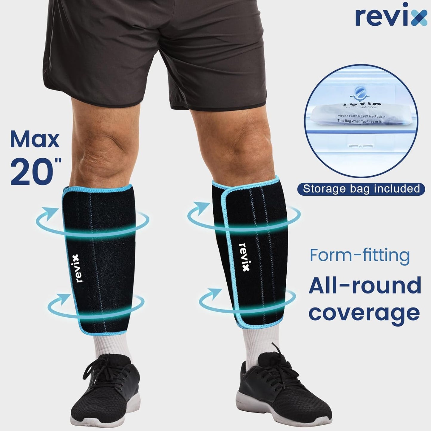 REVIX XL Shin Ice Packs Reusable Gel Cold Pack for Calf Leg Elbow DEMO