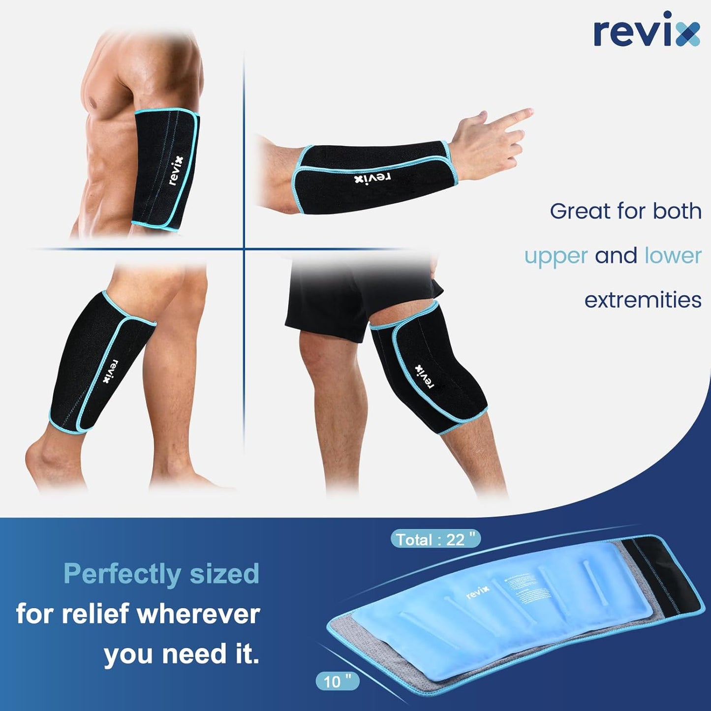 REVIX XL Shin Ice Packs Reusable Gel Cold Pack for Calf Leg Elbow DEMO