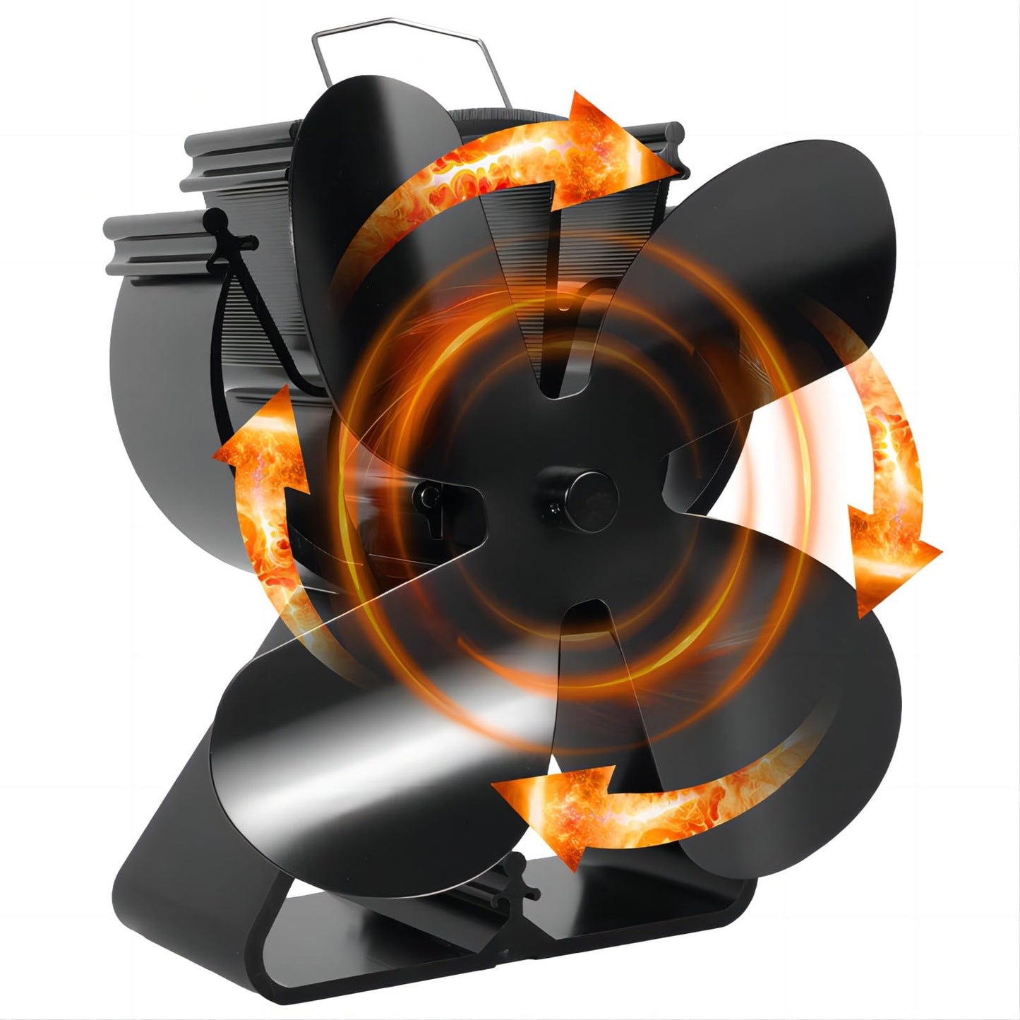 VODA Black Wood Stove Fan - Thermal Heat Powered Fireplace Accessory DEMO