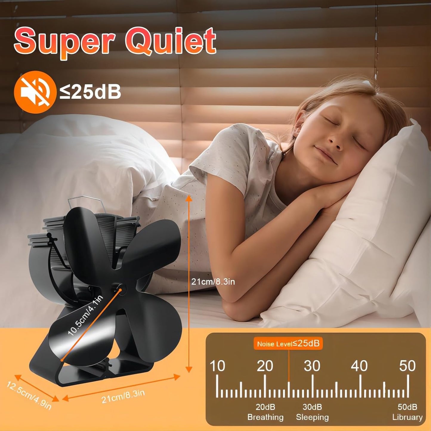VODA Black Wood Stove Fan - Thermal Heat Powered Fireplace Accessory DEMO