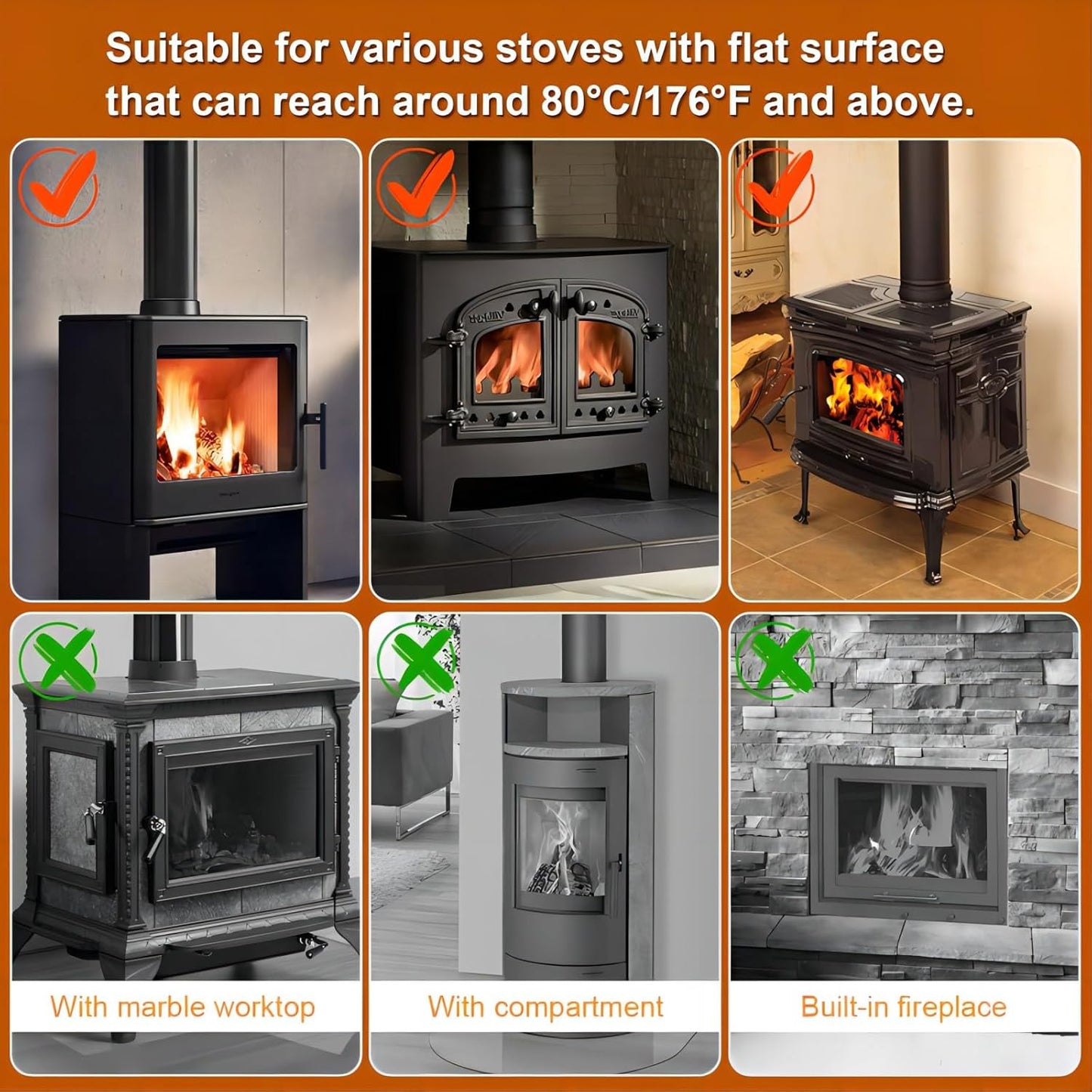 VODA Black Wood Stove Fan - Thermal Heat Powered Fireplace Accessory DEMO