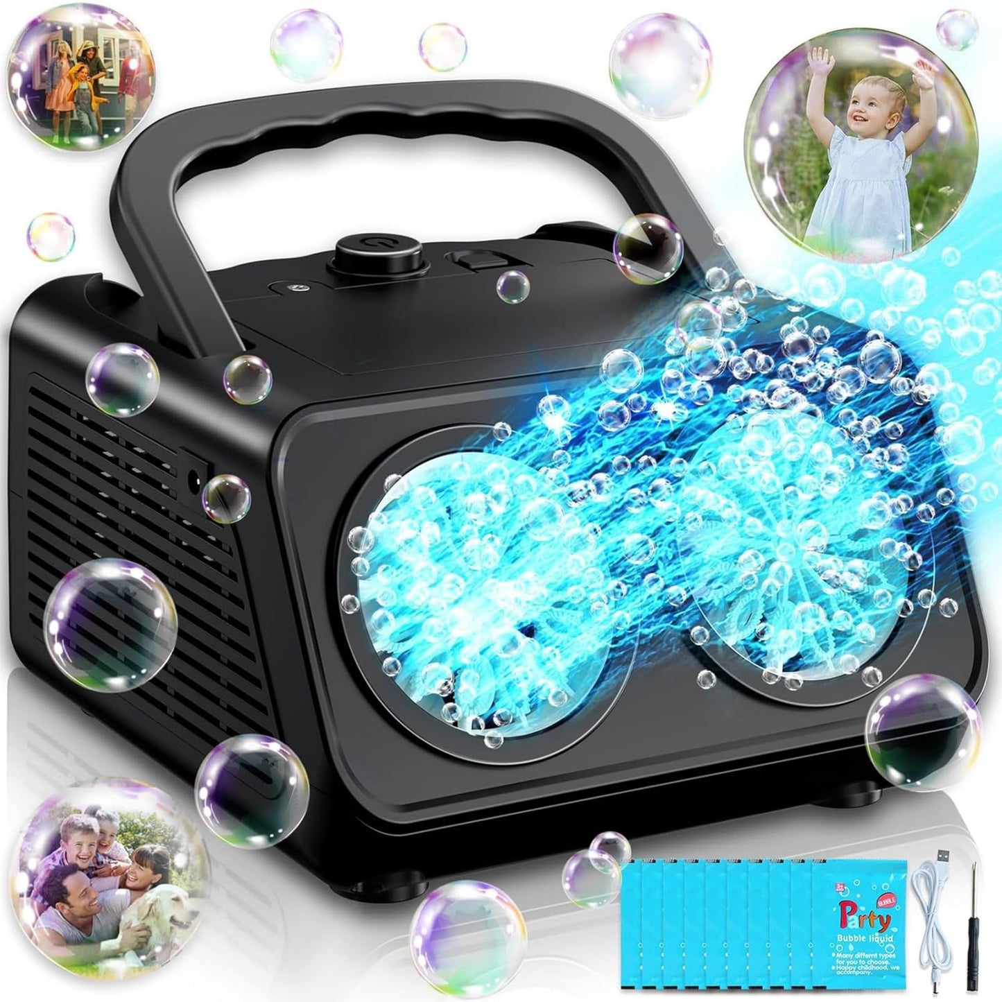 konnitosu Automatic Bubble Machine for Kids Gifts, Black, 15 cm x 9 Size DEMO