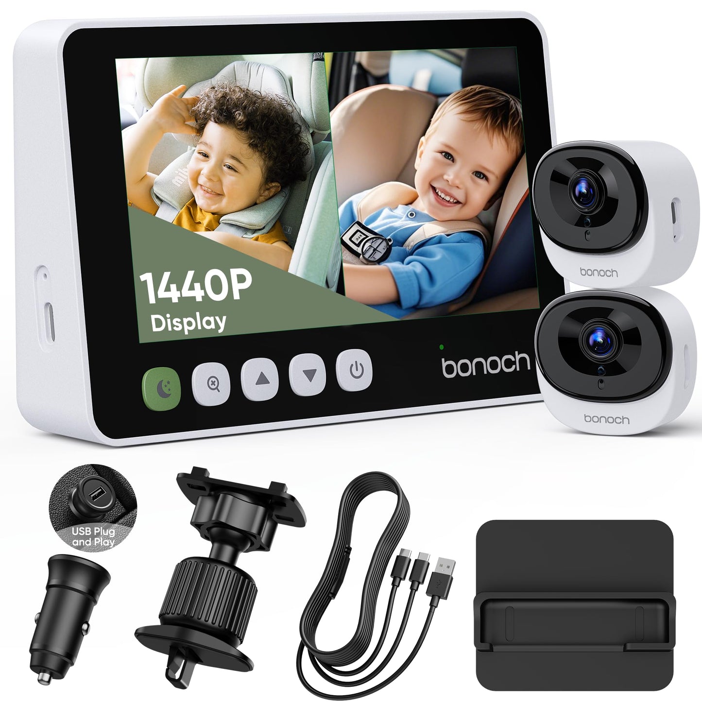 bonoch 360 Degree Rotating Video Monitor for 2 Kids Black-with Cameras DEMO