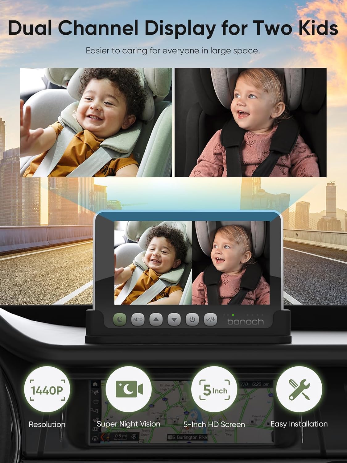 bonoch 360 Degree Rotating Video Monitor for 2 Kids Black-with Cameras DEMO