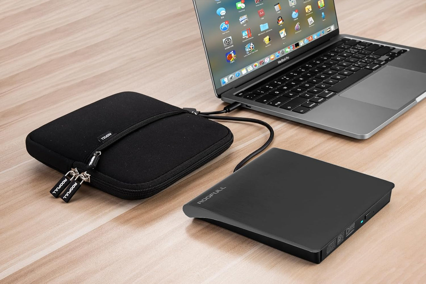 ROOFULL USB 3.0 & USB-C External CD DVD +/-RW Drive for Laptop Mac, Black DEMO