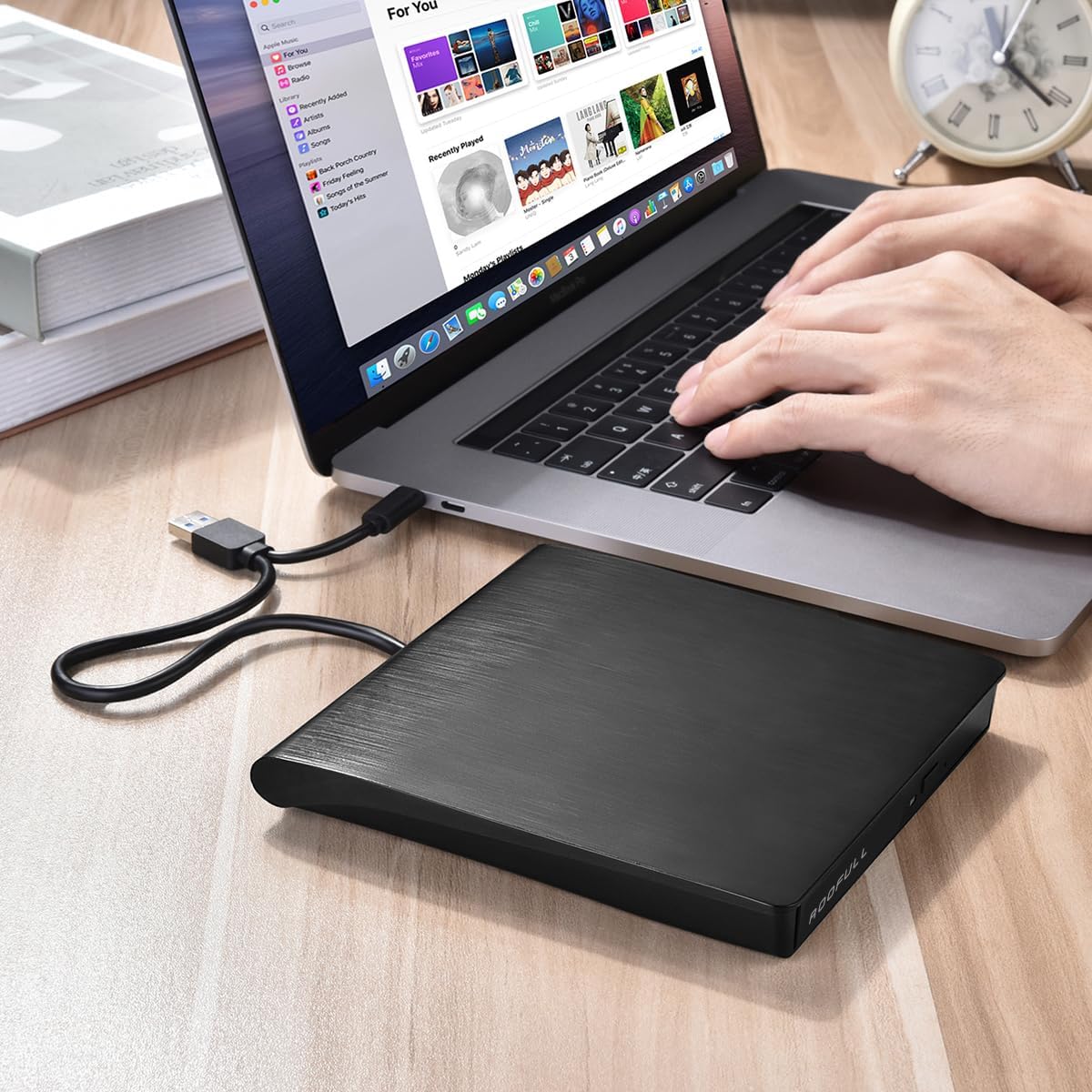 ROOFULL USB 3.0 & USB-C External CD DVD +/-RW Drive for Laptop Mac, Black DEMO
