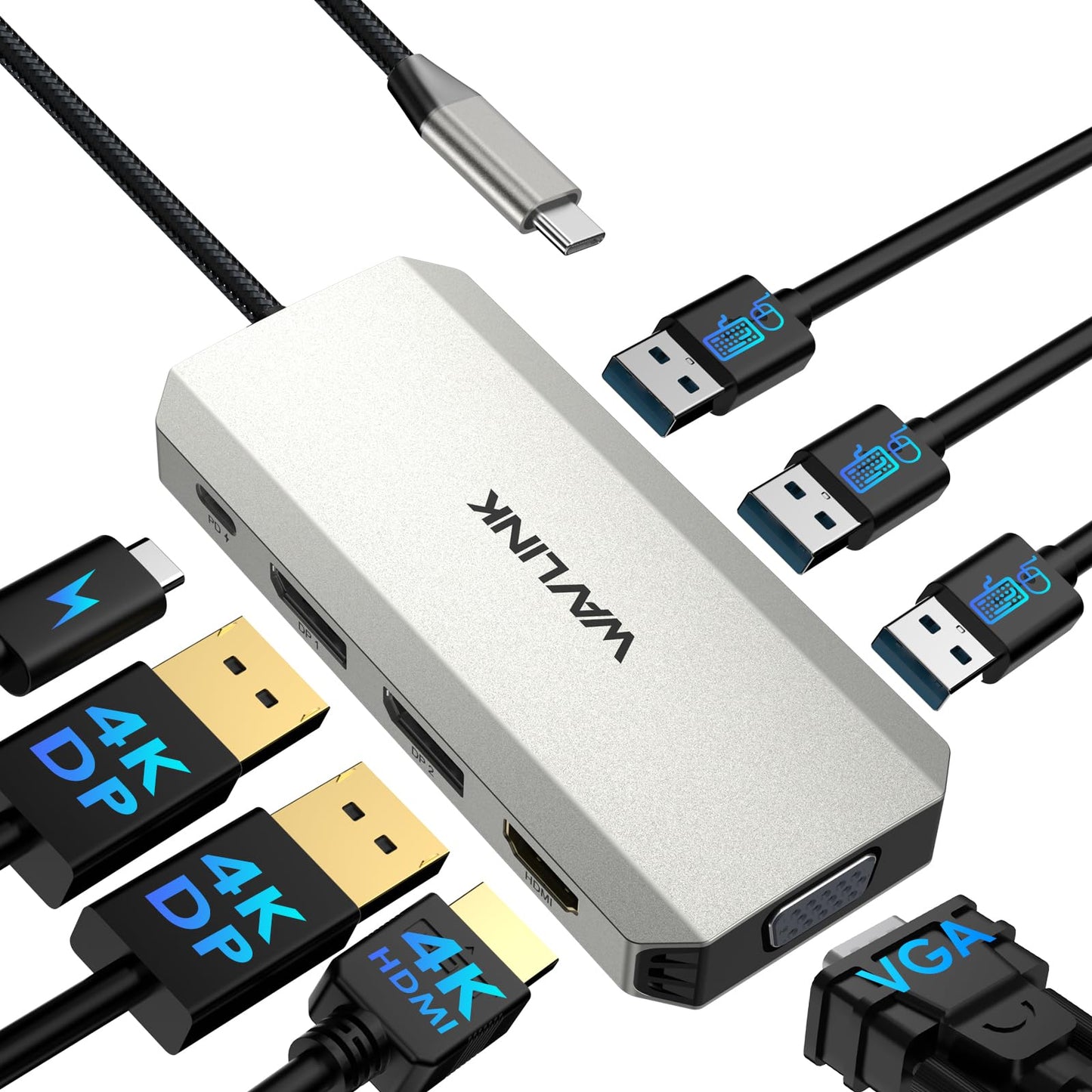 WAVLINK Triple 4K Dual HDMI DP Silver Docking Station for Laptops and DEMO