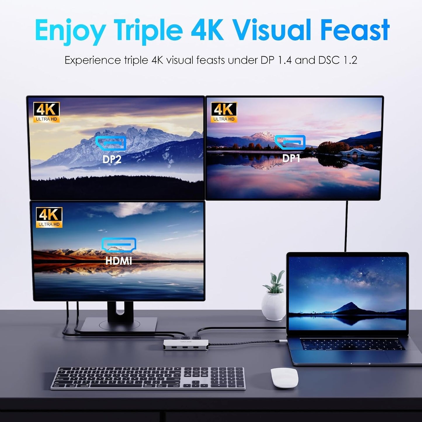 WAVLINK Triple 4K Dual HDMI DP Silver Docking Station for Laptops and DEMO