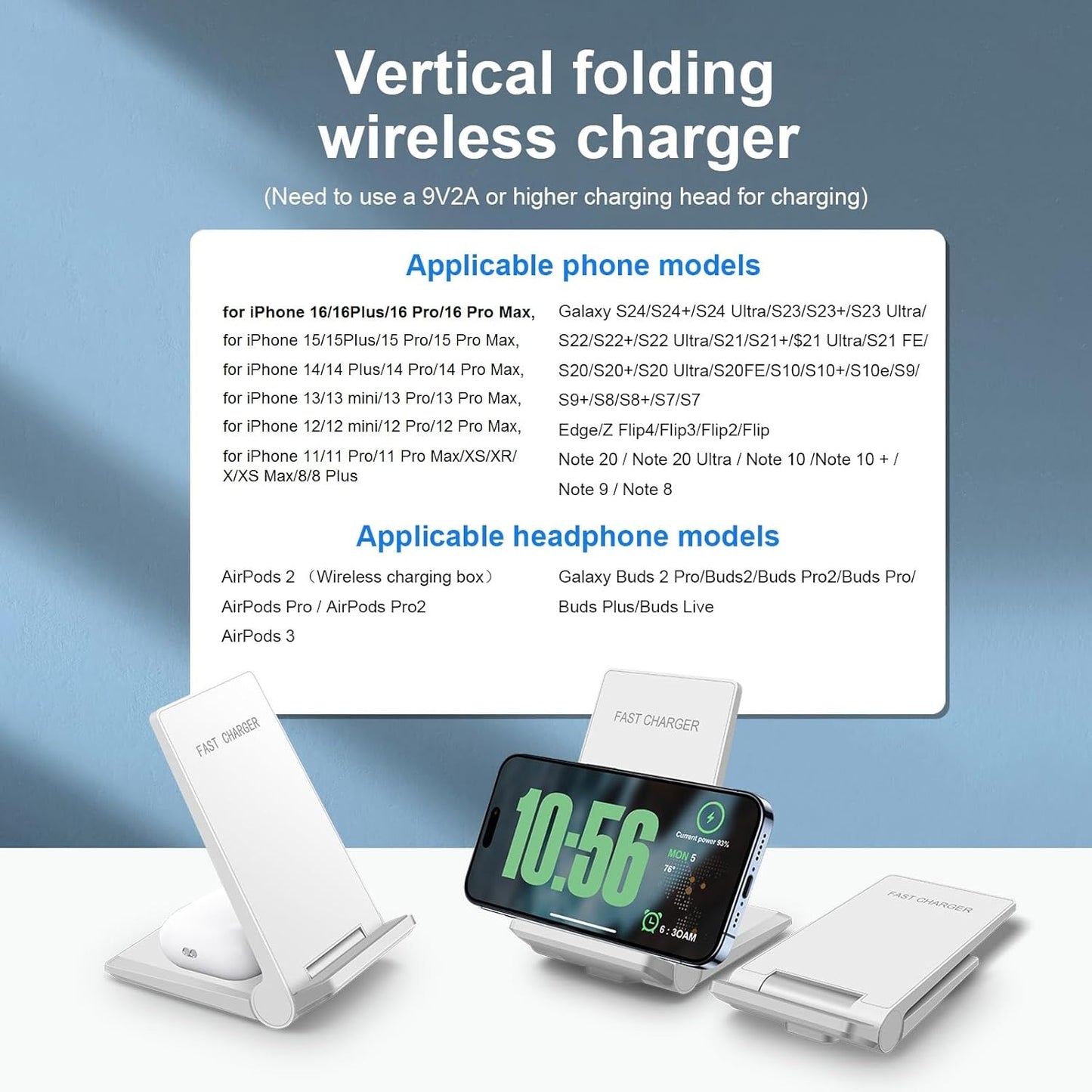 VNBBT Wireless Charging Stand Dock Foldable 20W Fast Charge Induction DEMO