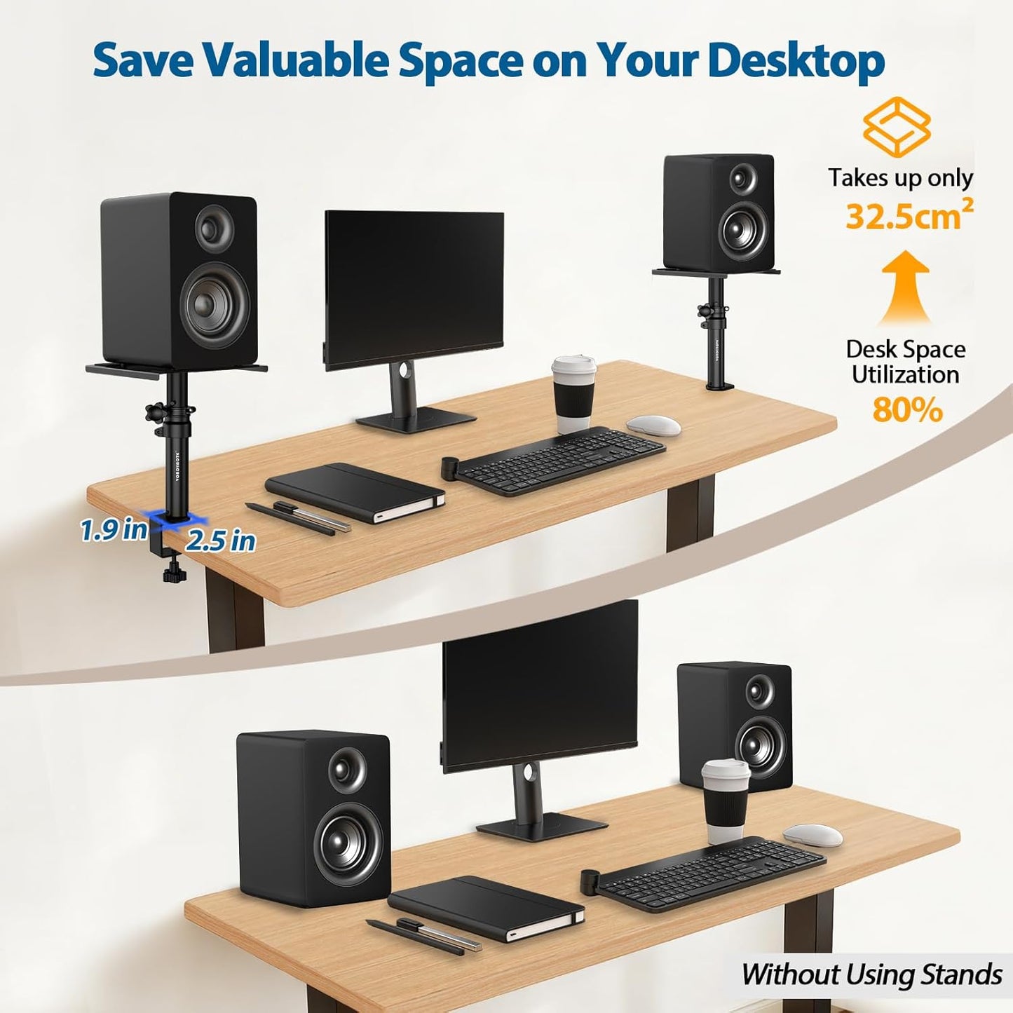 Vondynote Coloured Desktop Clamp Speaker Stands for Short Studio Monitors DEMO