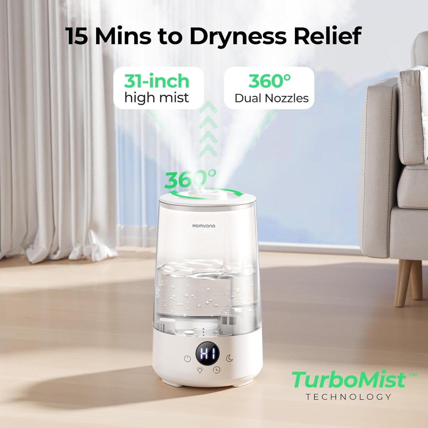 Homvana 3.6L Top-Fill Cool Mist Single Room Humidifier for Home Office Grey NEW