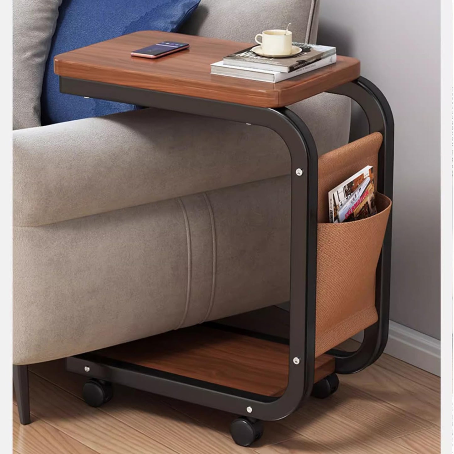 INHOTBY Natural Wood Coffee Table with Storage and Wheels Size 40 cm x 28 DEMO