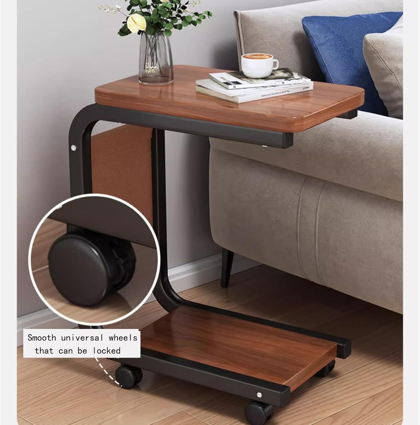 INHOTBY Natural Wood Coffee Table with Storage and Wheels Size 40 cm x 28 DEMO