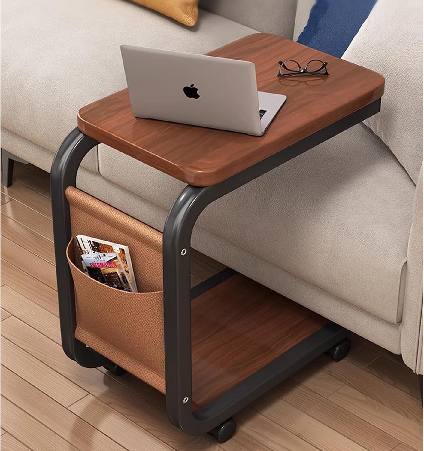 INHOTBY Natural Wood Coffee Table with Storage and Wheels Size 40 cm x 28 DEMO