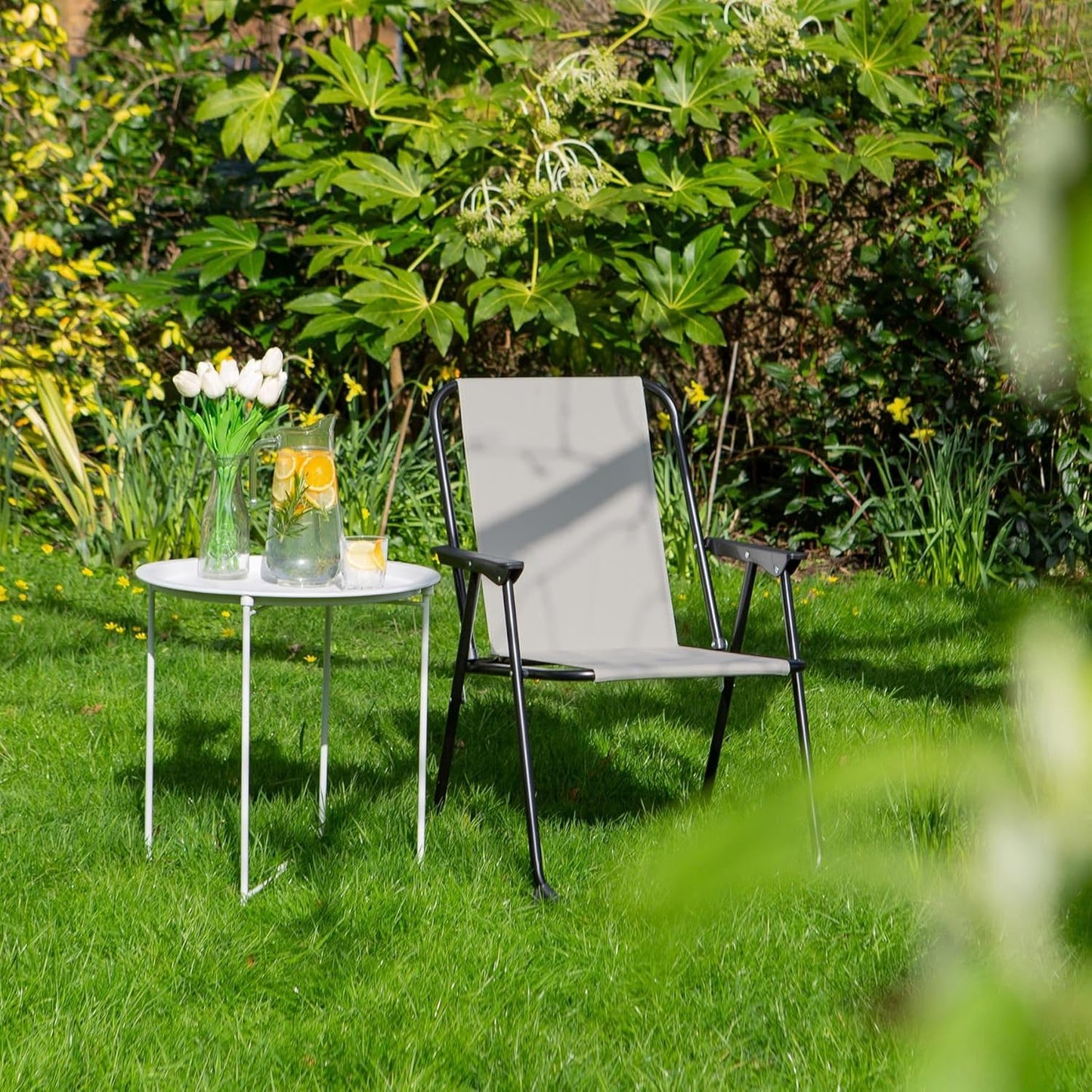 Harbour Housewares Folding Beach Chairs Metal Outdoor Patio Beige Pack of 2 DEMO
