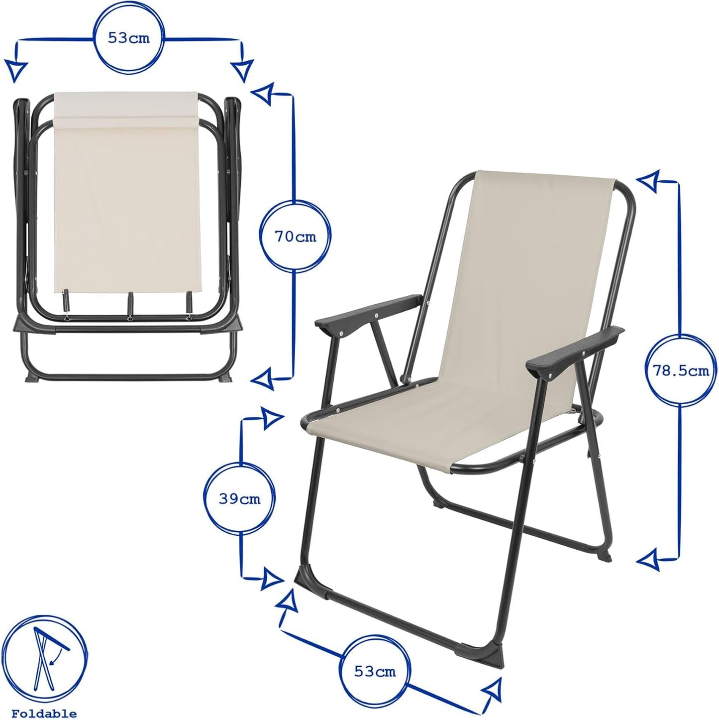 Harbour Housewares Folding Beach Chairs Metal Outdoor Patio Beige Pack of 2 DEMO