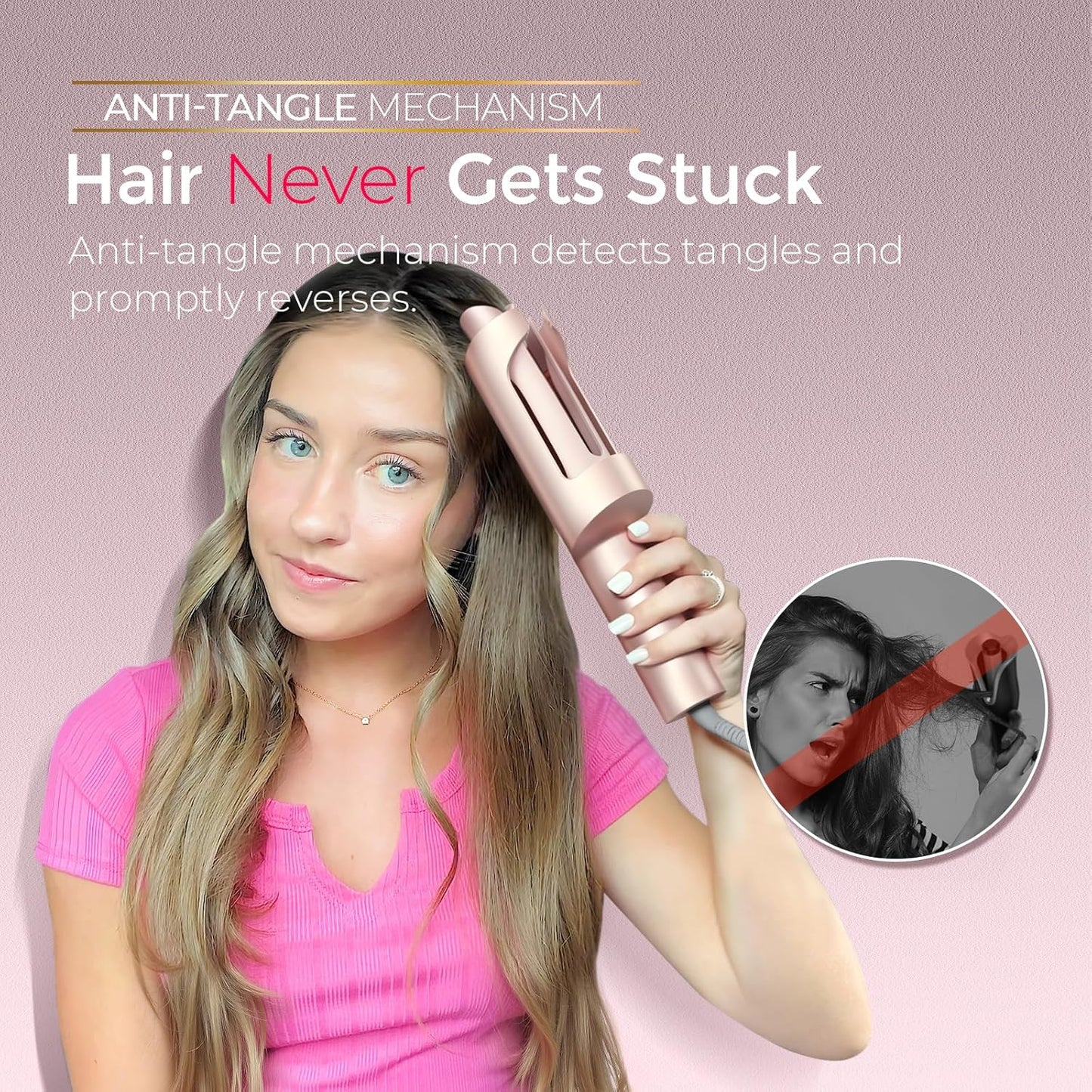 TYMO CurlPro Plus Automatic Rotating Curling Tong Hair Curler 25mm Blush DEMO