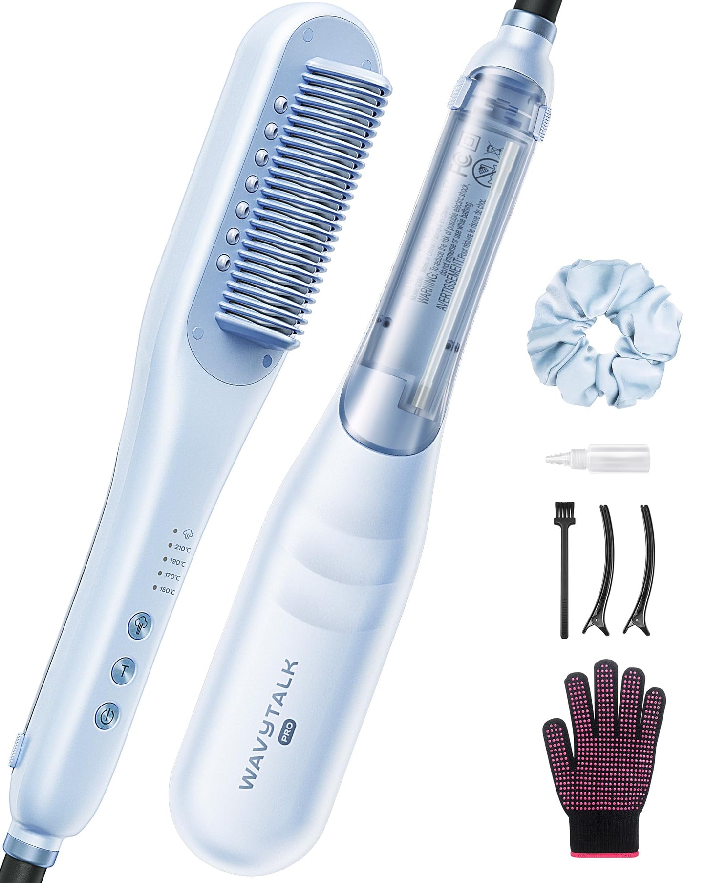 wavytalk Pro 3-in-1 Blue Steam Hair Straightener Brush for Smooth Styling NEW