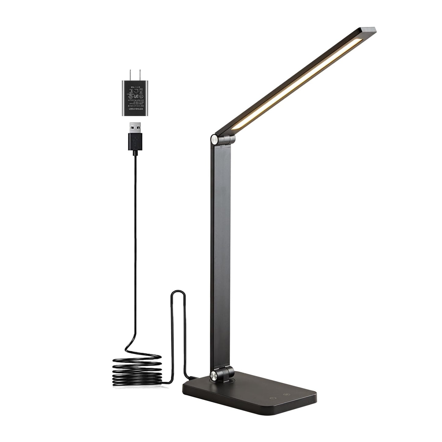 Flashine Bright LED Desk Lamp with USB Charging Port, Black, 1 Pack DEMO