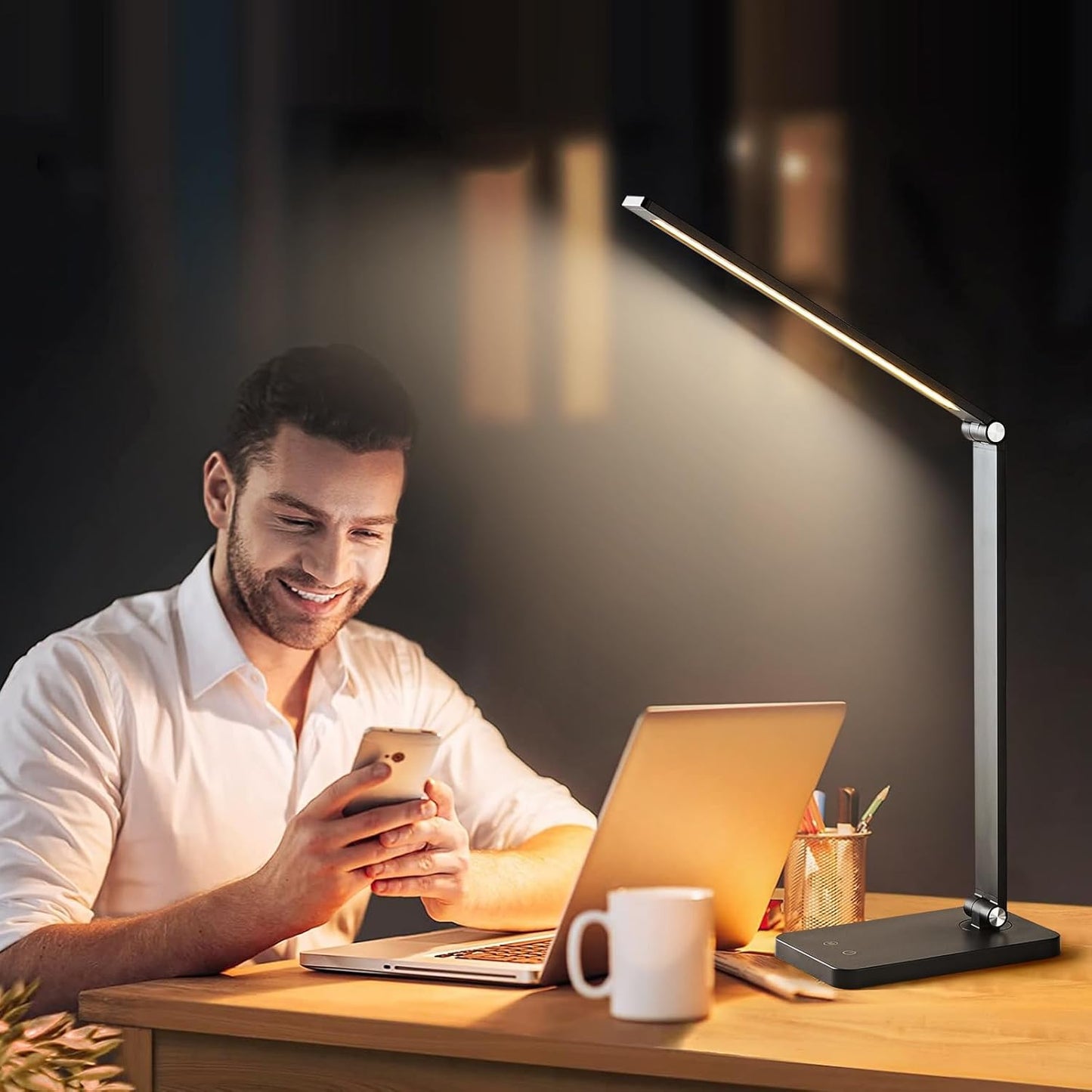 Flashine Bright LED Desk Lamp with USB Charging Port, Black, 1 Pack DEMO