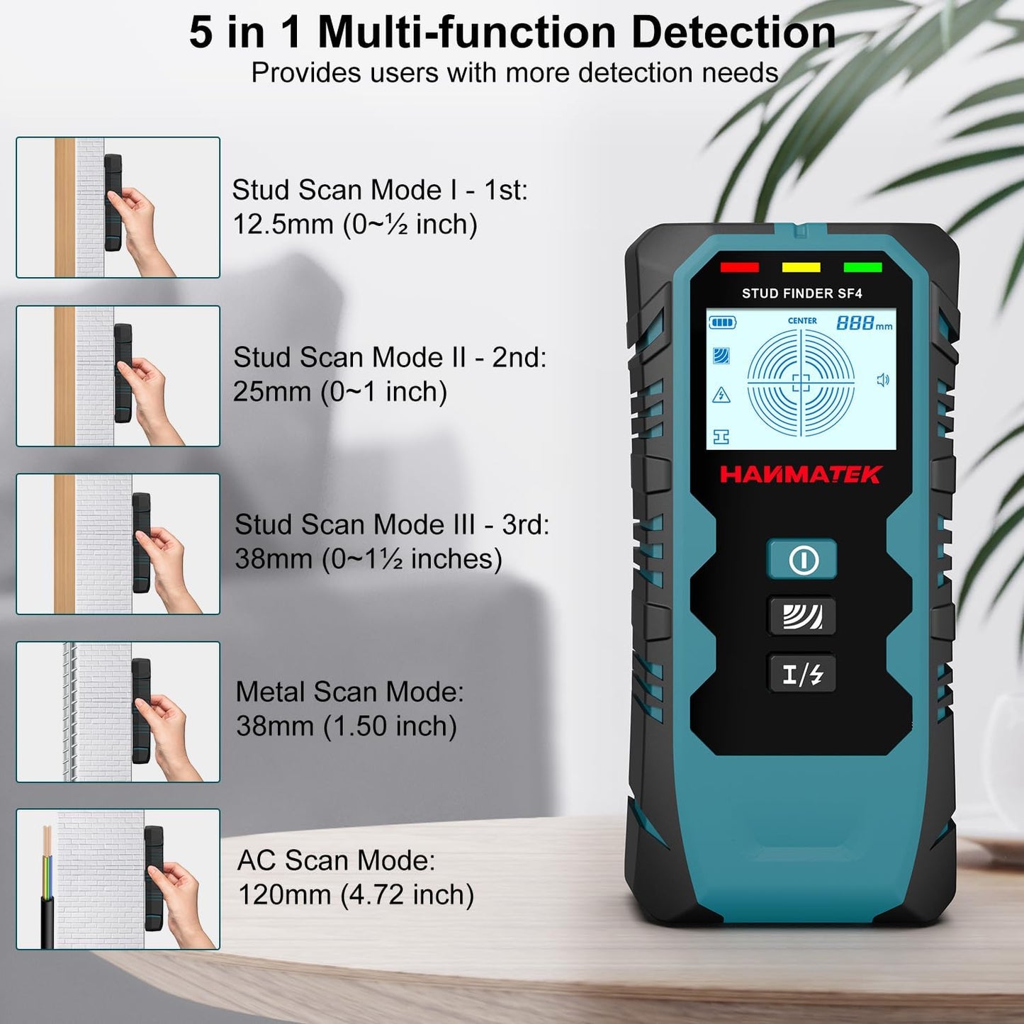 HANMATEK 5-in-1 Multifunction Stud Finder Wall Scanner for Home Improvement NEW
