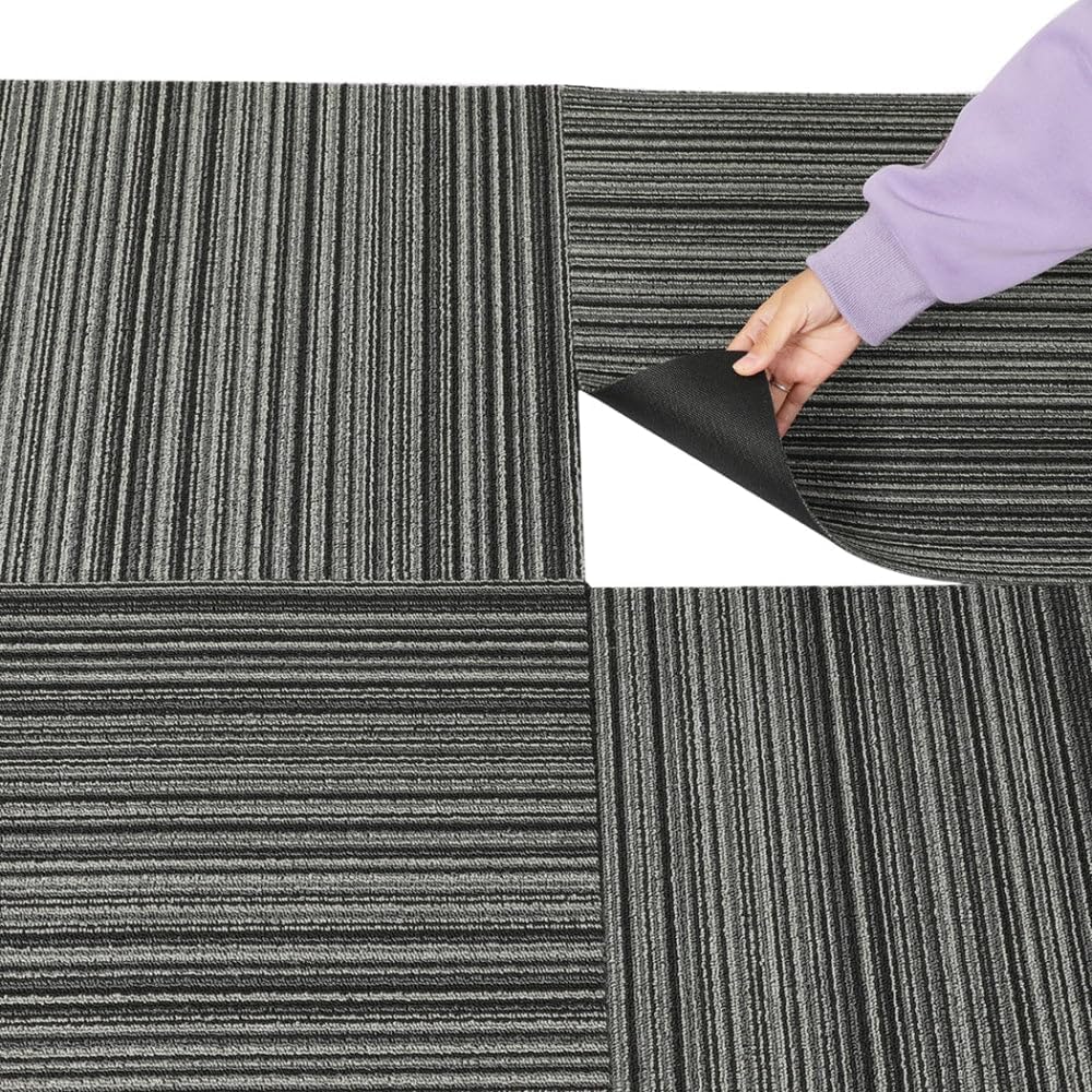 Marlow Heavy Carpets Duty Commercial Carpet Tiles - Black Stripe Flooring NEW