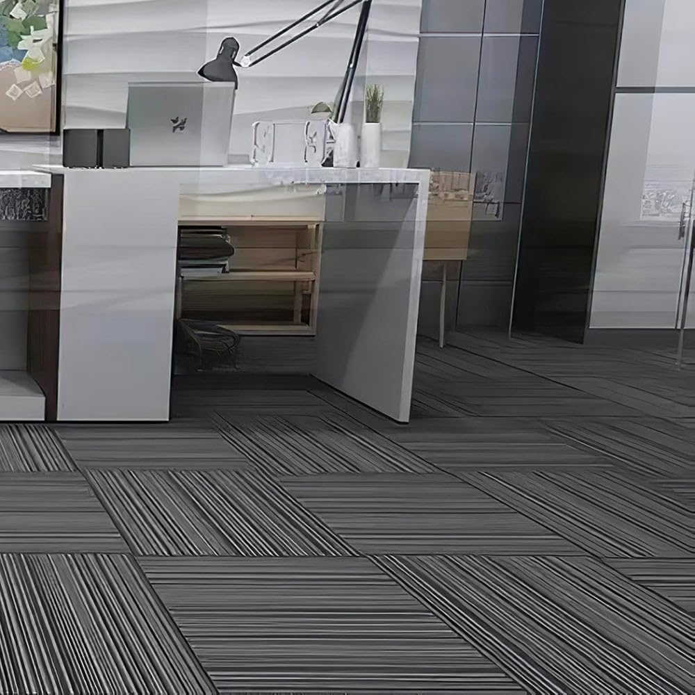 Marlow Heavy Carpets Duty Commercial Carpet Tiles - Black Stripe Flooring NEW