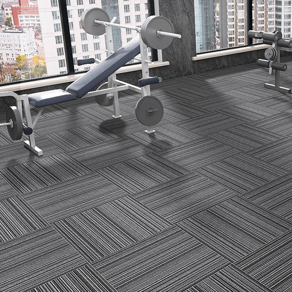 Marlow Heavy Carpets Duty Commercial Carpet Tiles - Black Stripe Flooring NEW