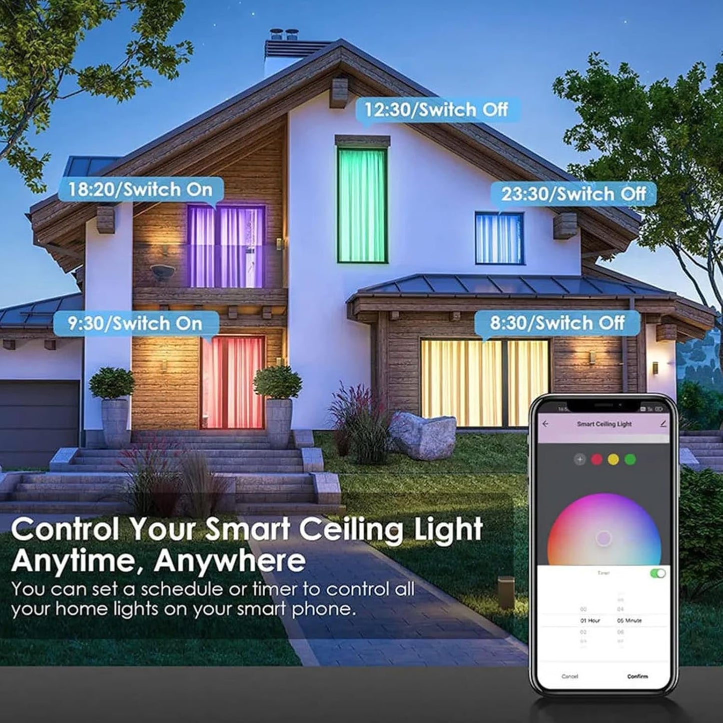 PORIYA 24W WiFi Smart Ceiling Light Fixture - Ultra-Thin Voice Control for DEMO