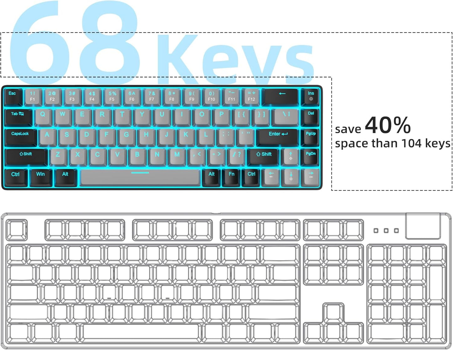 MageGee Compact 68-Key Mechanical Gaming Keyboard LED Backlit Grey DEMO
