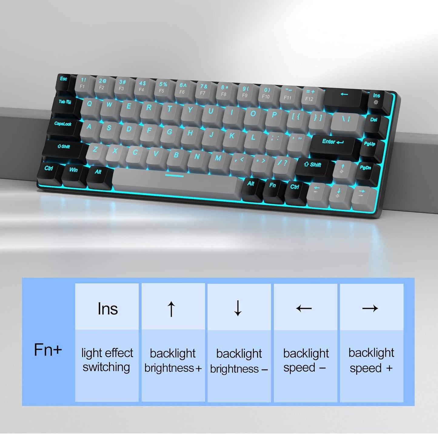 MageGee Compact 68-Key Mechanical Gaming Keyboard LED Backlit Grey DEMO