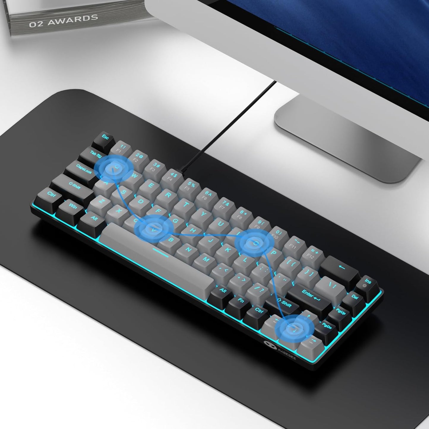 MageGee Compact 68-Key Mechanical Gaming Keyboard LED Backlit Grey DEMO