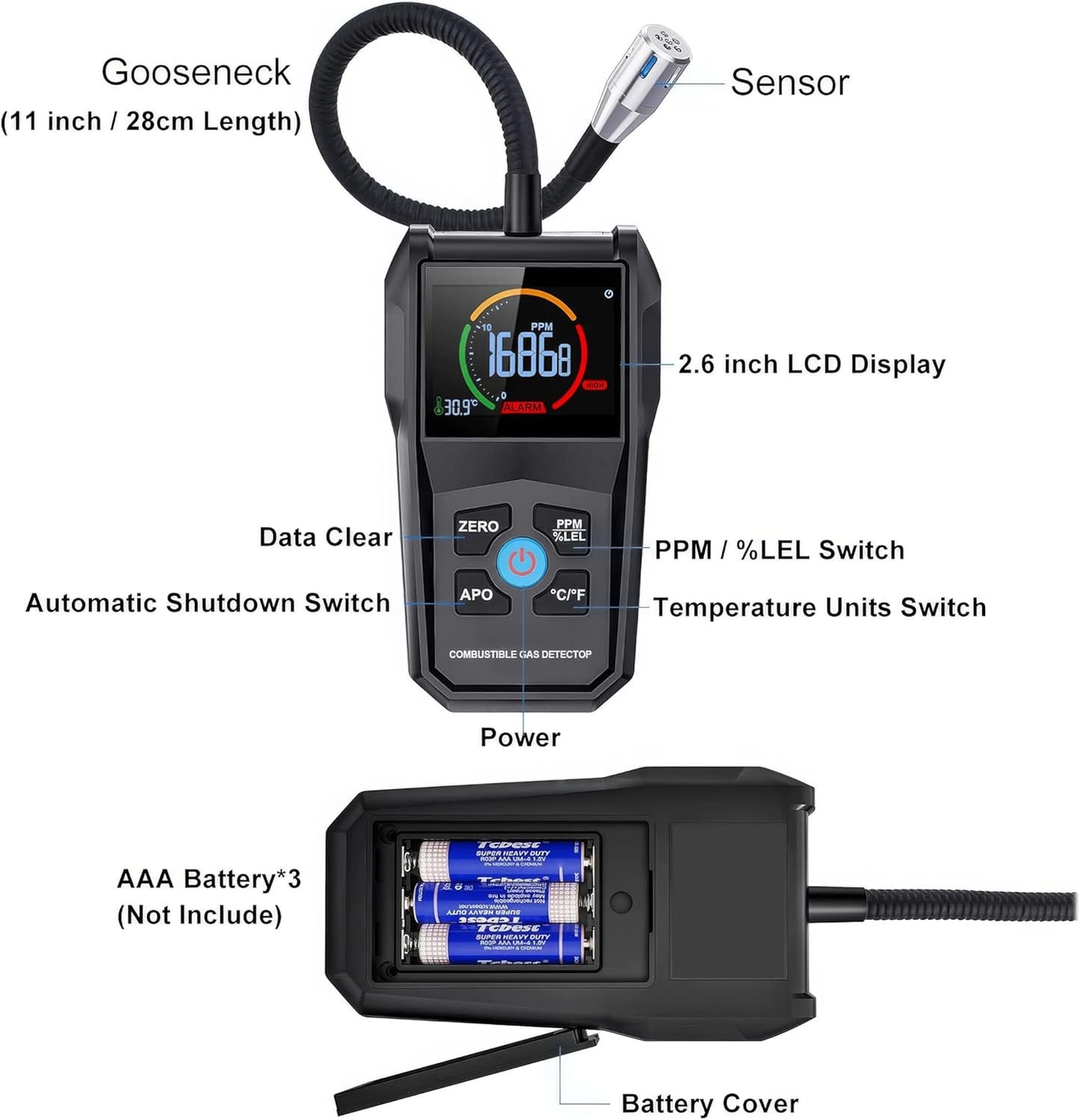 intendvision Natural Gas Leak Detector with 11-inch Probe - Red Safety DEMO