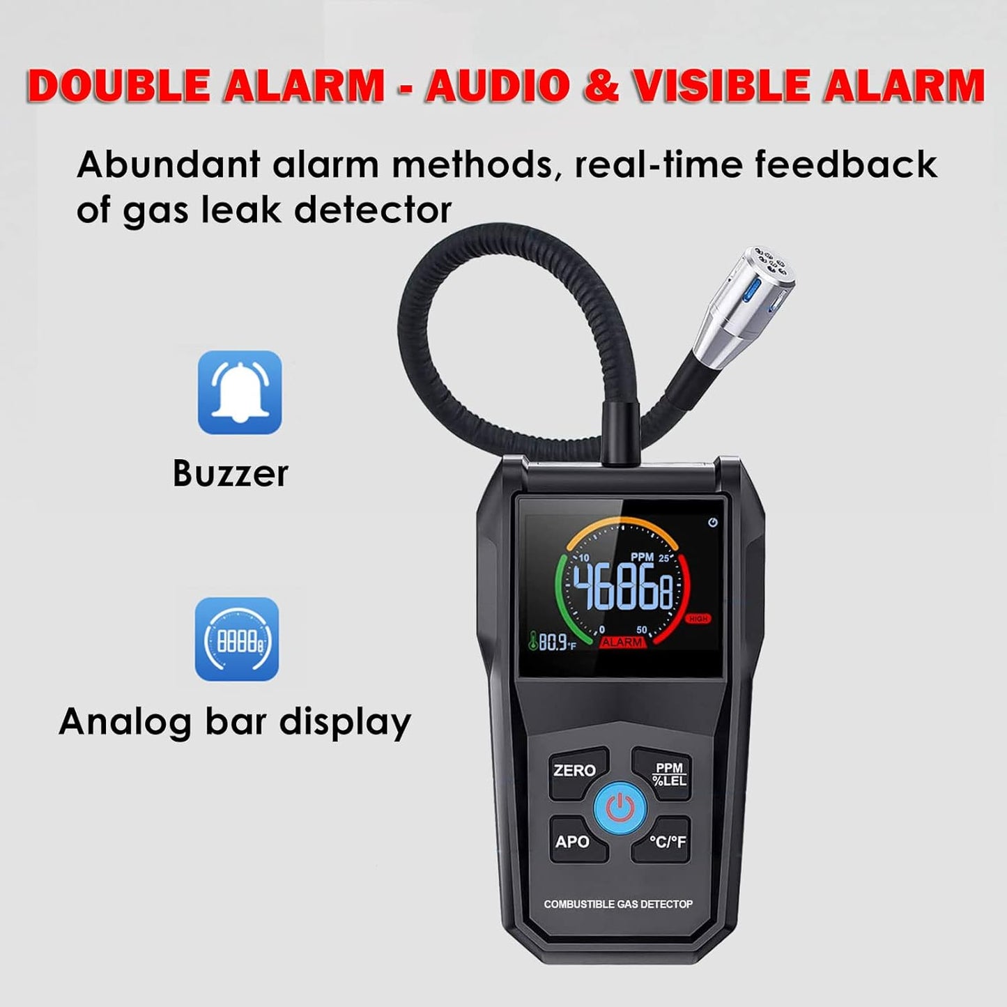 intendvision Natural Gas Leak Detector with 11-inch Probe - Red Safety DEMO