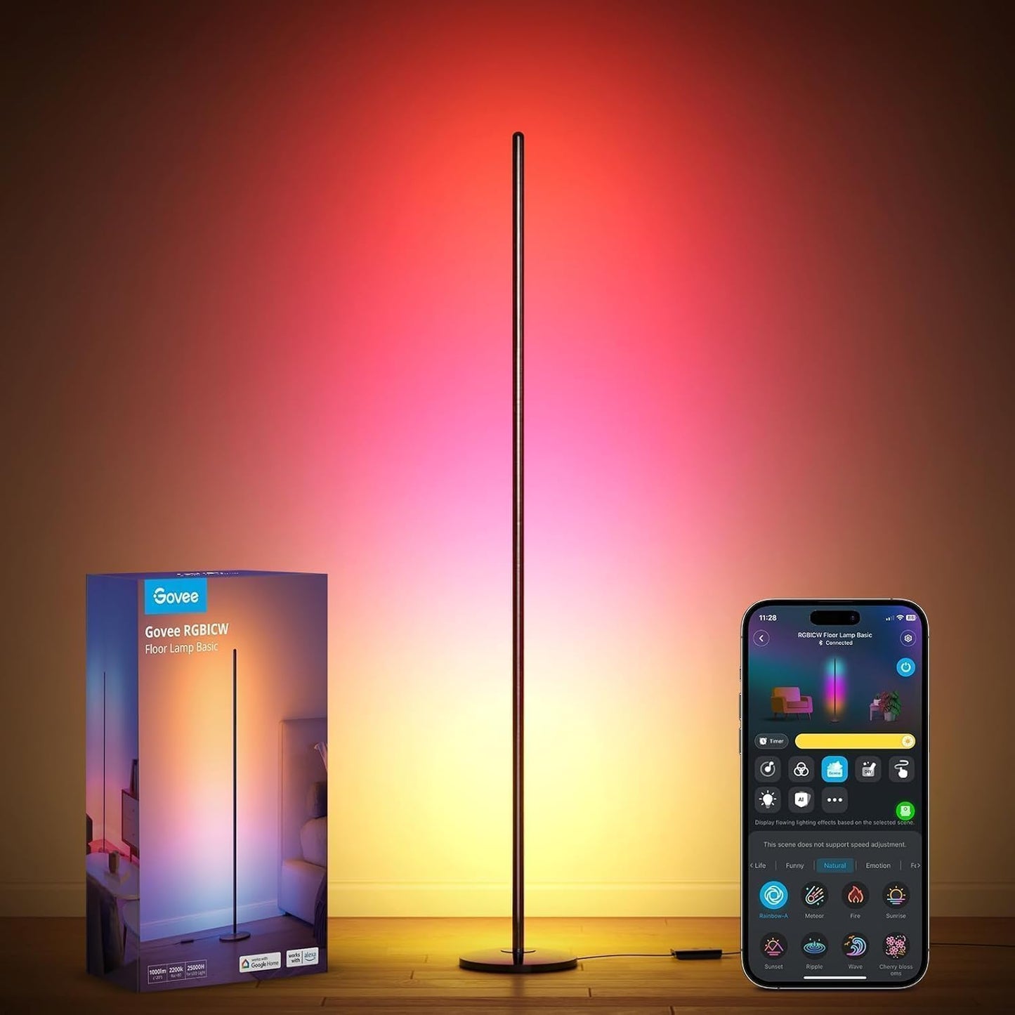 Govee RGBIC Smart Corner Floor Lamp 1000lm Compatible with Alexa Black DEMO