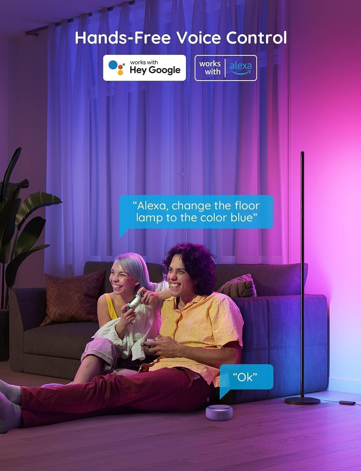 Govee RGBIC Smart Corner Floor Lamp 1000lm Compatible with Alexa Black DEMO