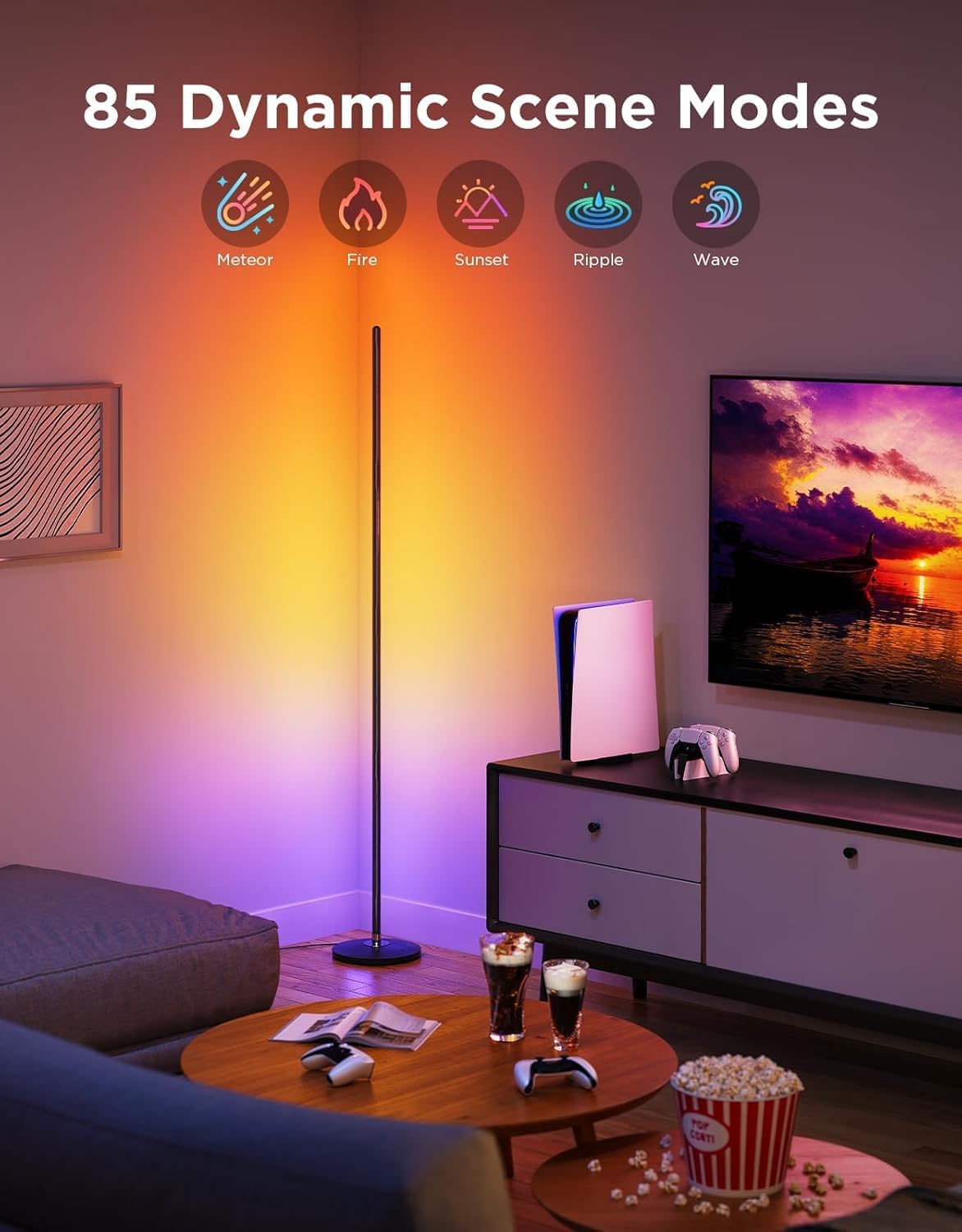 Govee RGBIC Smart Corner Floor Lamp 1000lm Compatible with Alexa Black DEMO