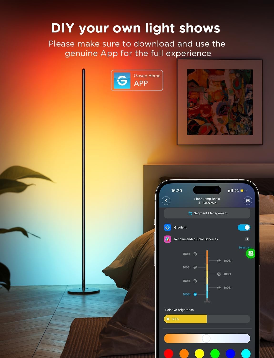 Govee RGBIC Smart Corner Floor Lamp 1000lm Compatible with Alexa Black DEMO