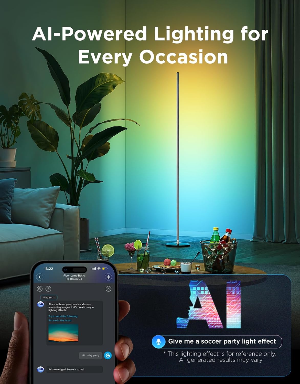 Govee RGBIC Smart Corner Floor Lamp 1000lm Compatible with Alexa Black DEMO