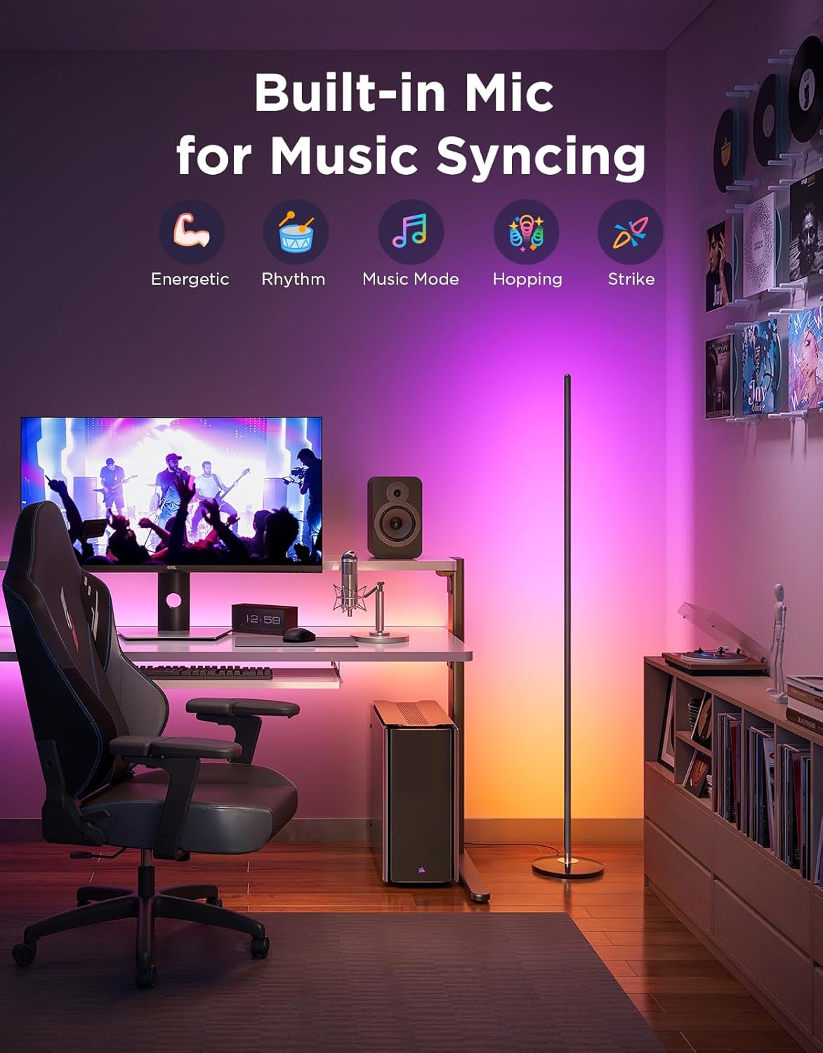 Govee RGBIC Smart Corner Floor Lamp 1000lm Compatible with Alexa Black DEMO