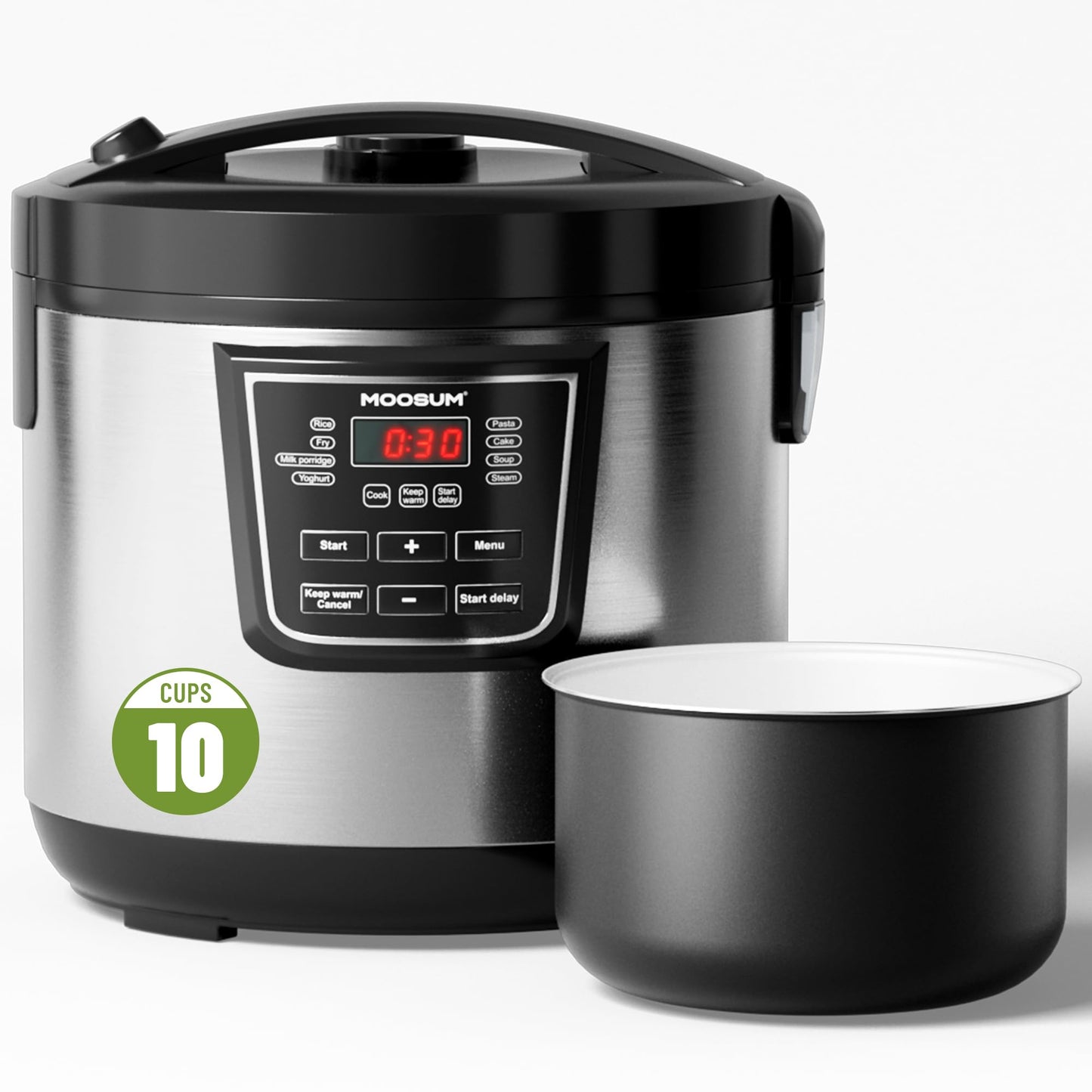 Moosum 1.8L Rice Cooker with Ceramic Coated Pot PFAS/PFOA-Free 8-in-1 NEW