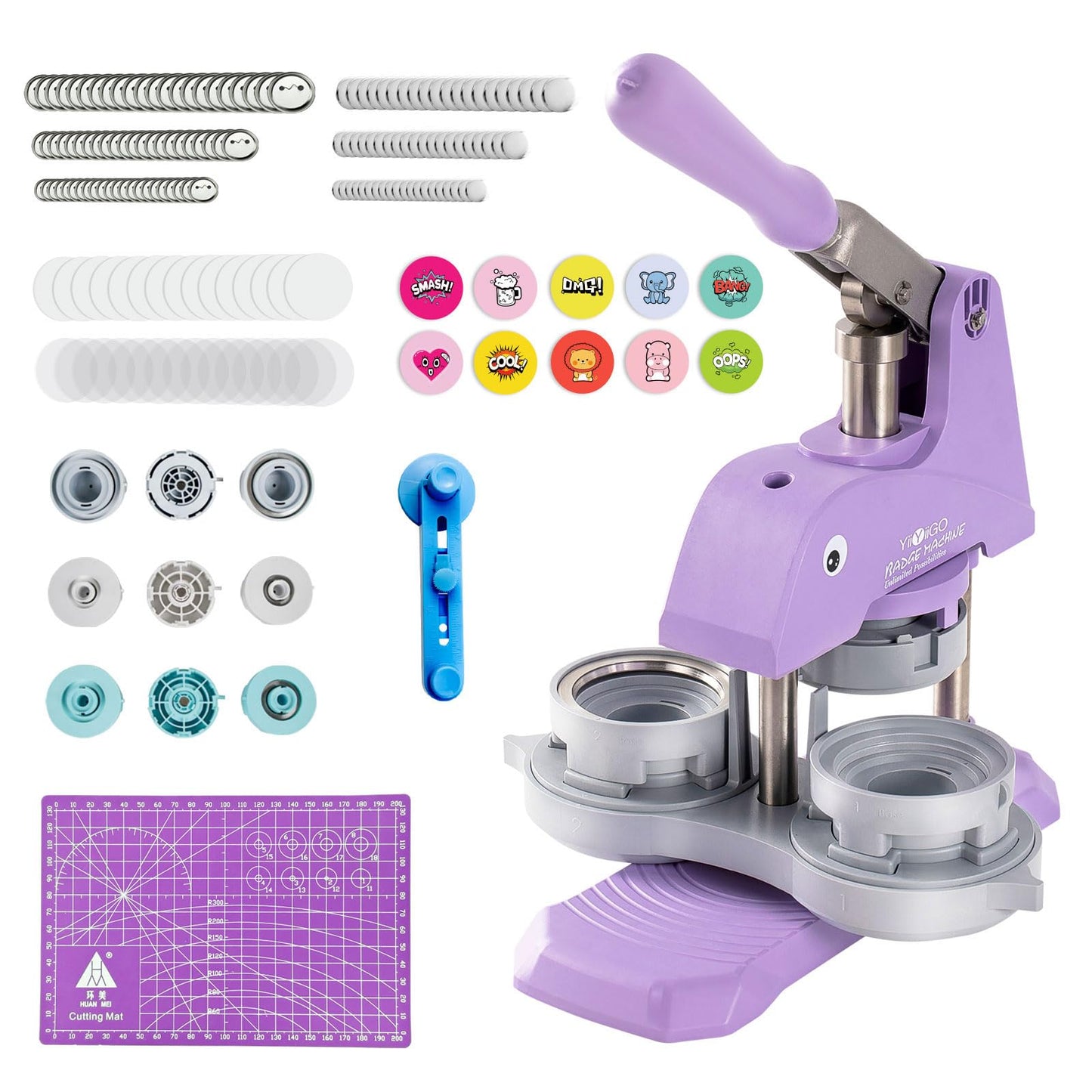 YiiYiiGO Arts & Crafts Button Maker Machine 25mm+32mm+58mm Sizes Purple DEMO