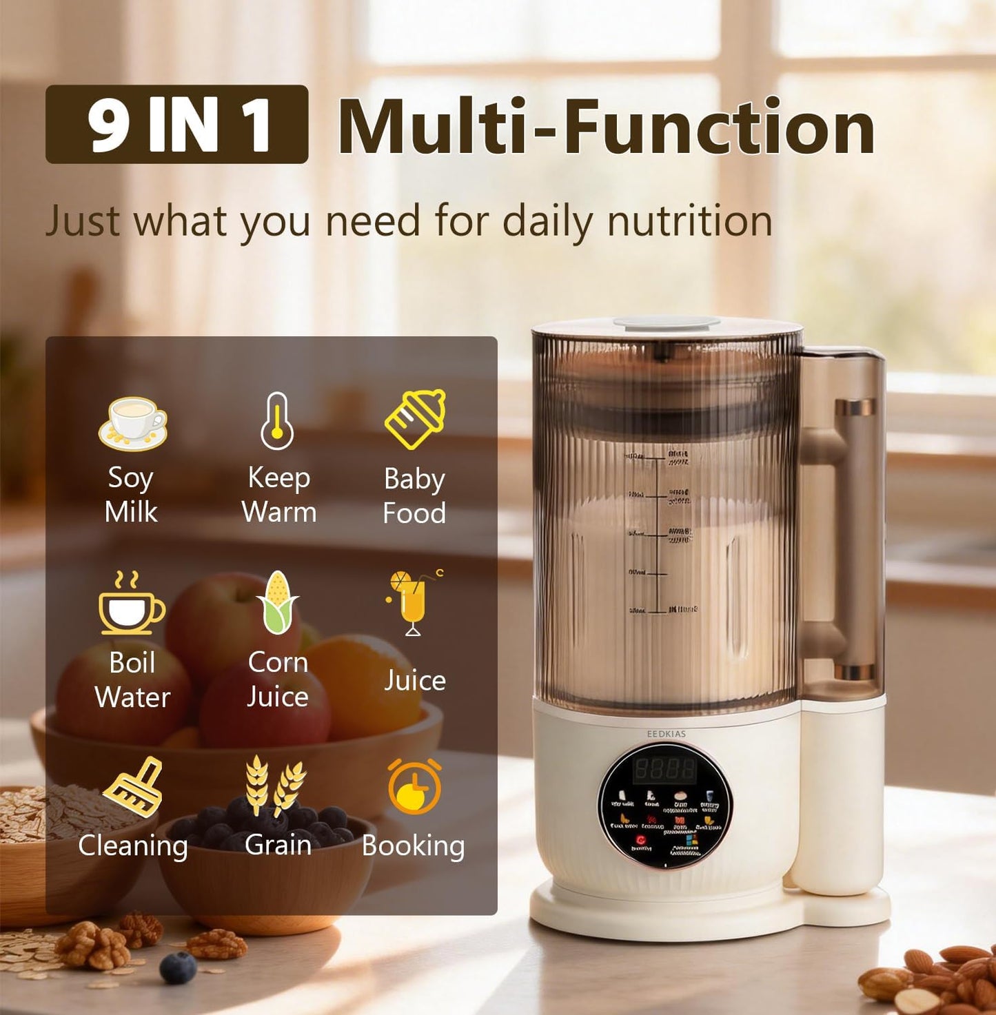 EEDKIAS Automatic Almond Milk Maker Machine, 1500ML Jug Blender, Beige, NEW