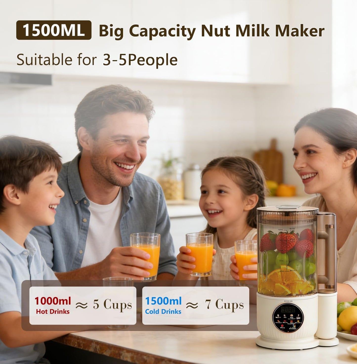 EEDKIAS Automatic Almond Milk Maker Machine, 1500ML Jug Blender, Beige, NEW